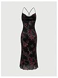 SOLY HUX Women's Floral Print Bodycon Cami Dress Cowl Neck Spaghetti Strap Summer Long Dresses Black Floral Print Medium