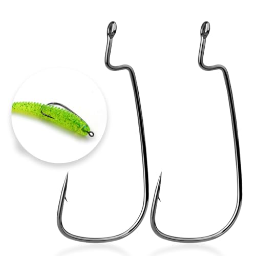9KM DWLIFE Ewg Hooks 50Pcs Bass Fishing Texas Rig Hooks Wide Gap Offset Worm Fishing Hooks Saltwater Fishing Offset Hook Freshwater 8/0# with Box