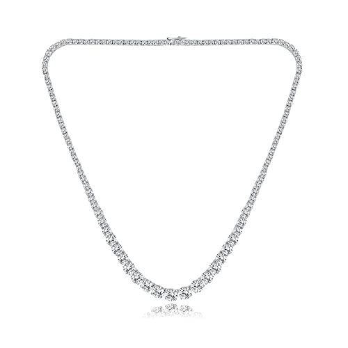 Tennis Necklace 18K White Gold Plated | Graduated 3.0-6.0mm Round Cubic Zirconia Cut Faux Diamond Tennis Chain for Women and Men 20 inches
