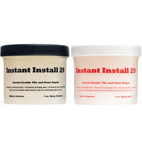 Instant Install 29 – 8 Ounce Epoxy Permanent Repair Kit – Granite, Marble, Porcelain, Quartz, & Tile – Chips/Cracks – Re-Bonds/Rebuilds Missing Pieces – Dry in 29 Minutes – Tint-Able with EZ-Tint