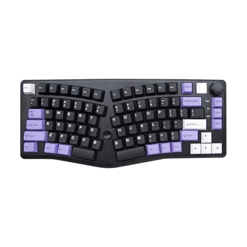 Odpaltoy A75 Alice-Layout Mechanical Keyboard with Rocker and Knob,Hot Swappable Triple Mode Gaming Keyboard with Cute Cat Keycaps for Win/Mac,Gasket,RGB Backlight,4000mAh Battery (Black Purple)