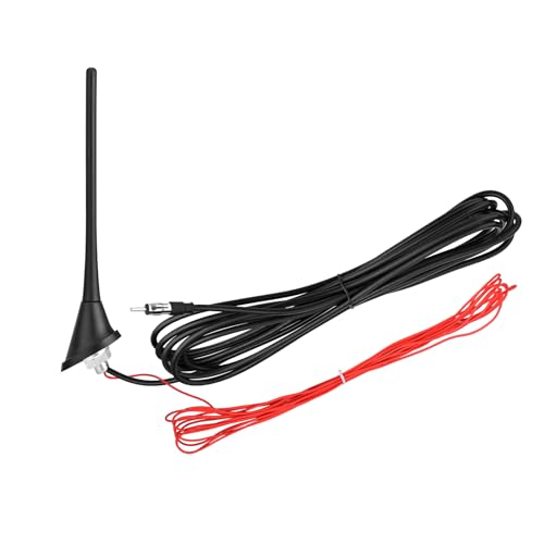 Eightwood Car Stereo FM AM Radio Antenna, Universal Roof Mount Amplified Antenna with 12V Power Wire DIN Plug Connector for Vehicle Car Truck SUV Radio Stereo Receiver Media Head Unit
