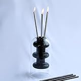 Babiole Oil Candle - Black Vase, Two Metal Steel Candlestick Sets in Gold & Black, Includes Refillable Clean Burning Oil. Forever Lasting Candle