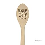 Andaz Press Laser Engraved Wooden Mixing Spoon, 12-inch, Teacher By Day Chef By Night, 1-Pack, Back to School Graduation Birthday Christmas Gift Ideas