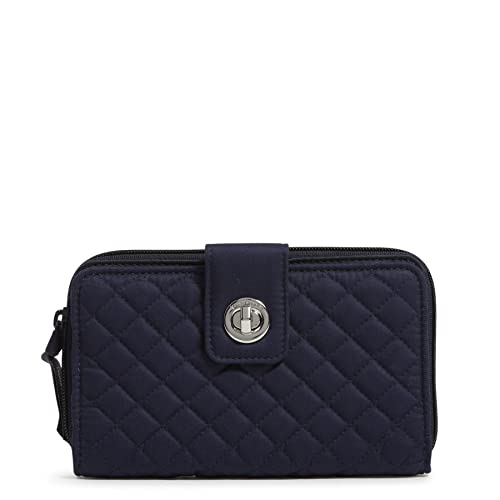 Vera Bradley Women's Cotton Turnlock Wallet With RFID Protection, Classic Navy - Recycled Cotton, One Size