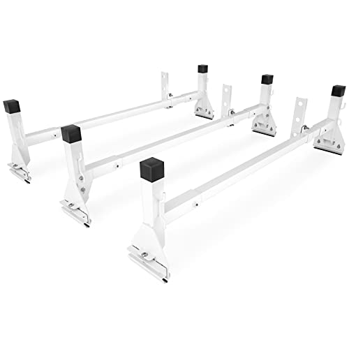 AA-Racks Model AX27 Aluminum Square Van Ladder Roof Racks with Adjustable Middle Bar Rain-Gutter Mount Racks - 3 Bar
