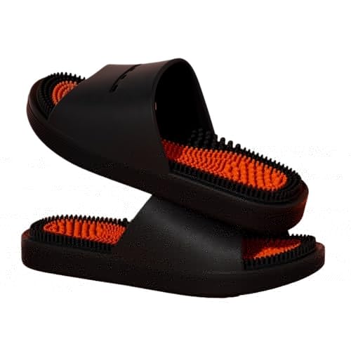 HONGFSM Reflexology Massage Slippers Men Women Acupressure Foot Open Toe Sandals Summer Couples Home Shower Shoes Relieves Nerve Tension and Pain in The Feet(Black,6.5/7)