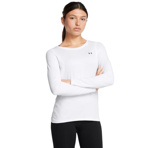 Under Armour Womens HeatGear Armour Long-Sleeve T-Shirt, (101) White / / Black, Medium