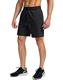 Men's Running Shorts with Zipper Pockets 7 Inch Lightweight Quick Dry Gym Athletic Workout Shorts for Men (Black, M)