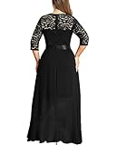 Miusol Women's Plus Size Formal Elegant Ruffle Floral Lace Bridesmaid Maxi Dress Black