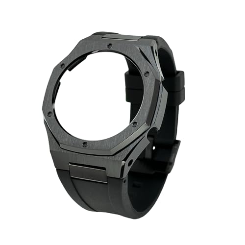 GA2100 Casioak Modification Kit – Octagonal 316L Stainless Steel Bezel and Fluororubber Strap Compatible with Casio G-SHOCK GA-B2100/GA-2100/GA-2110, Includes Installation Tools (Black Black)