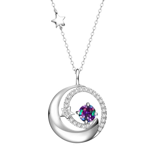 FANCIME Alexandrite Necklace 925 Sterling Silver June Birthstone Moon Star Pendant Fine Jewelry Birthday Anniversary Christmas Gifts for Her Mom Women Daughter