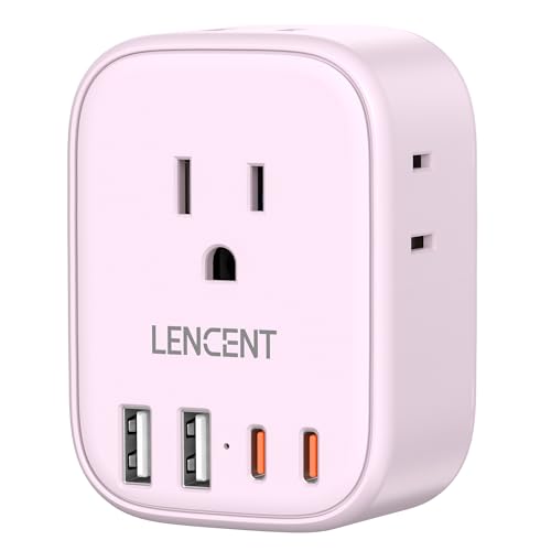 LENCENT Multi Plug Outlet Extender with USB C, 4 AC Electrical Outlet Expander with 4 USB Charger Cube, Small Multiple Wall Tap Plug Splitter for Home Office Travel Cruise Dorm Essentials- Pink