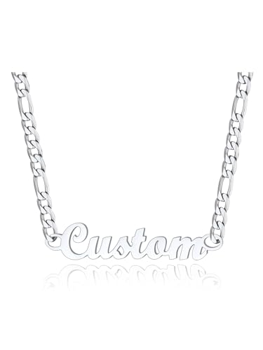 Custom Necklace With Name Personalized Name Plate Necklaces for Women Stainless Steel Pendant 20inch Chunky Figaro Chain for Men Personal Jewelry Gift