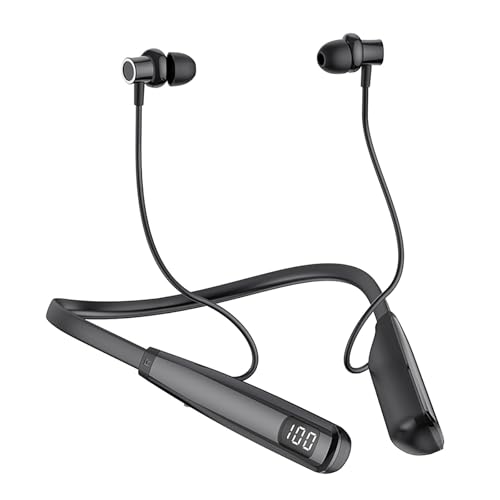 MOCANIO Sport Neckband Headphones Bluetooth 5.3 in Ear 100 Hours Working Time with LED Battery Indicator Magnetic Neckband Wireless Stereo Headset IPX5 Waterproof for Sports/Workout/Office