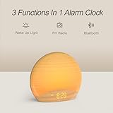 HOUSBAY Wood Grain Sunrise Alarm Clock- Natural Wake Up Light, FM Radio, Bluetooth Speaker, Dimmable Nightlight & Display- Soothing Morning Routines