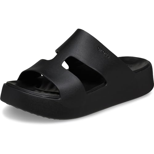 Crocs Women's Getaway Platform H-Strap Sandals, Wedge Sandals for Women, Black, 9 Women
