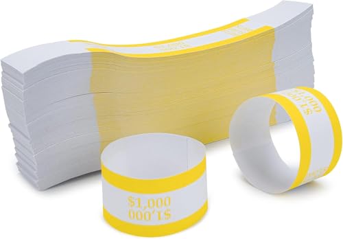 L LIKED Money Band Self Sealing Currency Straps for Bill Wrappers (Yellow $1000-1000 PCS)