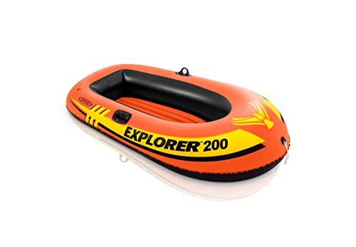 INTEX 58330EP Explorer 200 Inflatable Boat: Dual Air Chambers – Welded Oar Locks – Grab Rope – 2-Person – 210lb Weight Capacity