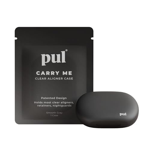 PUL Clear Aligner & Retainer Case – for Invisalign, Partial Dentures, Mouth & Night Guards, PUL Removal Tool, Dental Removables – Plastic Holder w/Secure Magnet Closure, Sleek & Slim Design – Gray