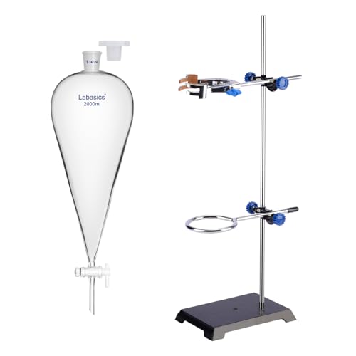 Labasics Bundle-2 Items: 2000 ml Conical Separatory Funnel and Lab Stand and Clamp Set