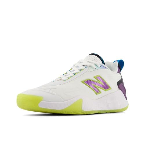 New Balance Women's Fresh Foam X CT-Rally Unity of Sport Tennis Shoe, White/Purple Fade/Coastal Blue, 5