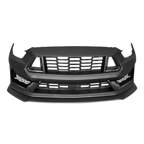 IKON MOTORSPORTS, Front Bumper Conversion Cover Compatible With 2015-2017 Ford Mustang V6 & GT, Unpainted Dark Horse Handling Package PP Front Valance Lip W/Lower Upper Grilles Bumper Fascia Applique