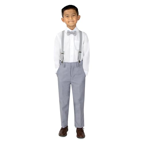 Spring Notion Boys' 4-Piece Suspender Outfit Light Grey & White Set w/Grey Suspenders 5