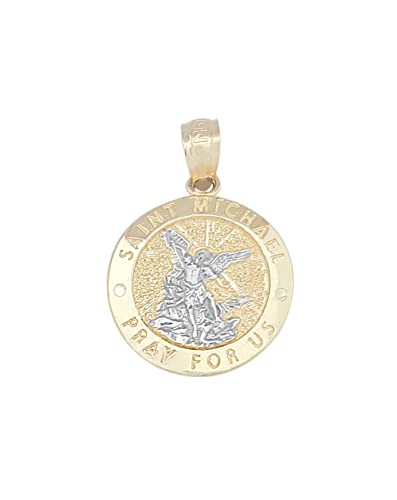 AMZ Jewelry 10K Yellow Gold Saint Michael The Archangel Pendant Charm St. Michael Medal Small