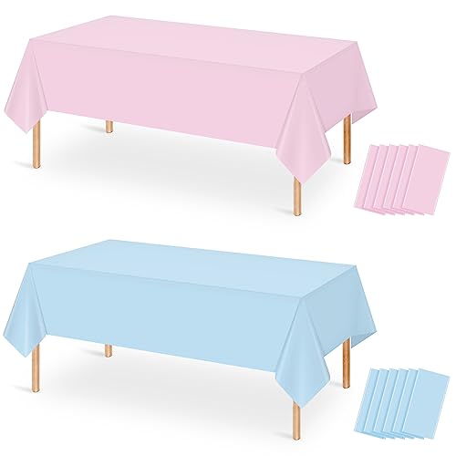 MASHAN 12Pack Gender Reveal Tablecloths, Disposable Plastic Pink and Blue Tablecloth, Rectangle Table Covers for Boy or Girl Baby Shower Party Decorations,54×108 Inch
