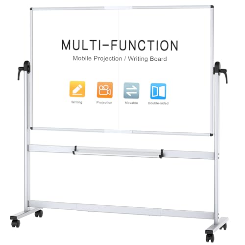 VIZ-PRO Double-Sided Mobile Projection Writing Whiteboard, 72 x 48 Inches, Large Magnetic Foldable Rolling Dry Erase Board & Projector Screen with Aluminium Stand