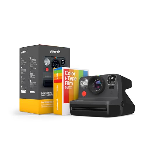 Polaroid Now 2nd Generation I-Type Instant Camera + Film Bundle - Now Black Camera + 16 Color Photos (6248)- Black