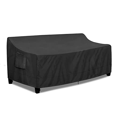 PureFit Outdoor Couch Cover Waterproof Patio Sofa Furniture Covers, 3-Seater Outdoor Cover with Air Vent and Handles, 85W x 35D x 35H Inches, Black