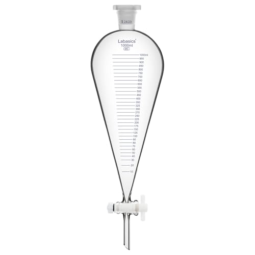 Labasics Graduated Separatory Funnel, 1000 ml Heavy Wall Borosilicate Glass Separating Funnel with 24/29 Joint and PTFE Stopcock