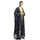 FYMNSI Robes For Men Muslim Kimono Robe Long Sleeve Open Front Chiffon Embroidered Kaftan Dress Islamic Garments Thobe Abayas Prayer Clothes Caftans Eid Ramadan Outfits Dubai Attire Black M