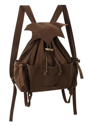 FURPHI Medieval Drawstring Backpack Vinatge Bag Renaissance Ren Faire Camping Accessories (Brown)