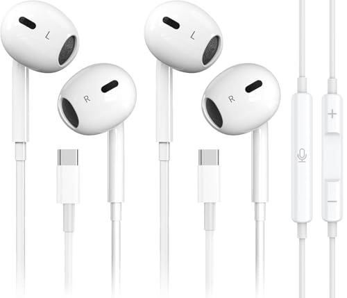 Mutsrd 2 Pack-USB C Headphones for iPhone 16/15 Type C Earbuds Wired Earphones with Mic & Remote Control Noise Cancelling for iPad Pro, Galaxy S23/S22/S21/S20/Ultra Note 10/20, Pixel 7/6/6a/5/4