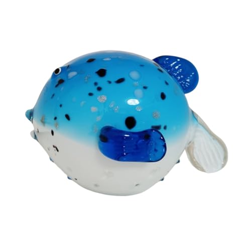 HICIVI Hand Blown Glass Blue Puffer Fish Statue - Crystal Tropical Fish Sculpture Home Decor Christmas Birthday Gift