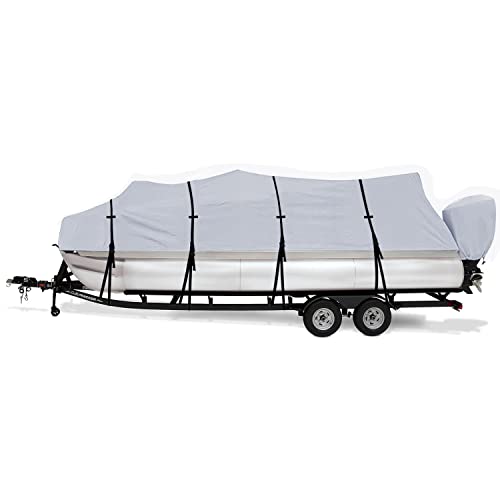 Universal Pontoon Boat Cover with Snaps Made of Waterproof Heavy Duty Oxford with Motor Cover (Fits 16ft 17ft 18ft 19ft)