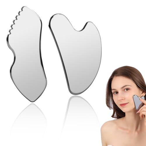 InfiniteRelax 2Pcs Stainless Steel Gua Sha Facial Tools Set, Metal Face Comb Detail Skin Care Tools, Body and Face Gua Sha Sculpting for Tighten Skin Lymphatic Drainage