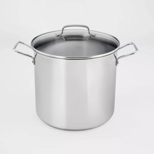Cuisinart 16qt Stainless Steel Stock Pot with Cover Silver: Dishwasher & Oven-Safe, Tempered Glass Lid, Riveted Handle