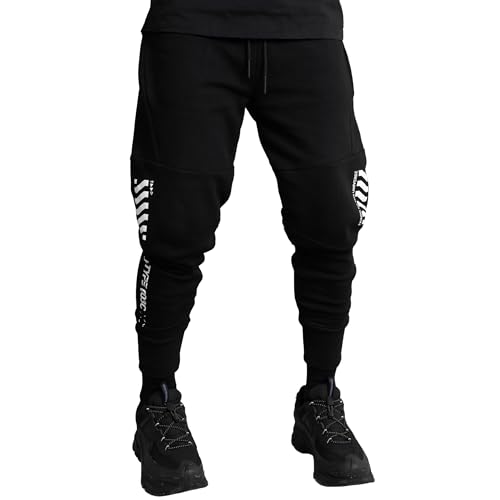 Fabric of the Universe Techwear Graphic Cyberpunk Fashion Jogger Pants (Black J-Type 003C, Medium)