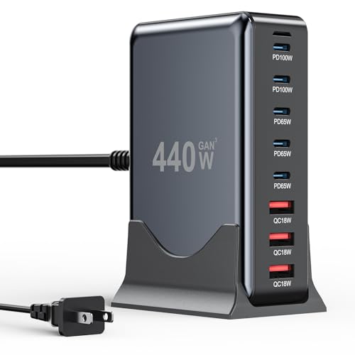 USB C Charger Block 440W Charging Station Hub,8 Port GaN III Fast Charging Brick with 5ft Extension Cord,PD QC PPS 100W Laptop Power Adapter for MacBook Pro/Air,iPhone 16/15,Samsung Galaxy,Dell etc