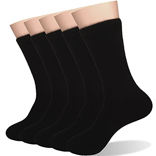 Ait fish Men's 100% Cotton Crew Socks Black and White Pack of 5 for All-season