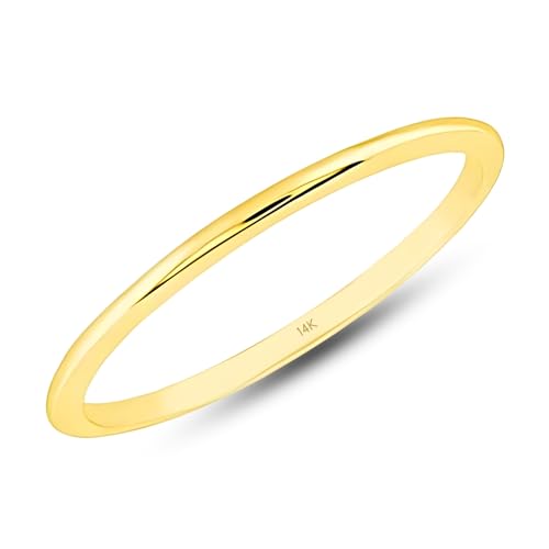 MAX + STONE Solid 14K Gold Wedding Bands for Women Men in Yellow Gold | 1mm Thin Stackable Rings For Women | Yellow Gold Wedding Band Stacking Solid Gold Ring in Size 8