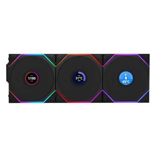 Lian Li UNI Fan TL - LCD Wireless 120 - Triple Pack - 2.4 GHz Wireless Signal for RGB & Fan Control - Infinity Mirror Design - LCD Display - Controller Included and Required - Black (12TLLCD1W3B)