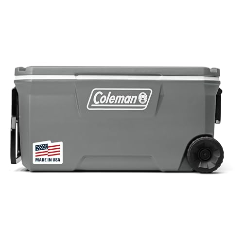 Coleman Classic Series Insulated Portable Rolling Cooler with Wheels, Leak-Resistant Outdoor Hard Cooler Keeps Ice up to 5 Days, 100-Quart