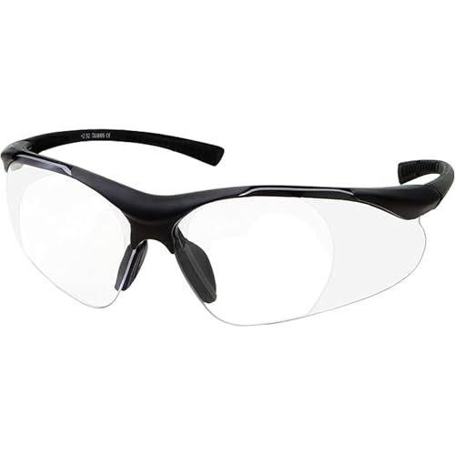 grinderPUNCH Full Lens Magnification Safety Glasses with Black Frame | Clear Lens | | Magnifying Reading Eyewear (+2.00 Diopter)