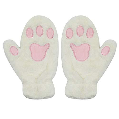 RARITYUS Cute Cat Paws Full Finger Gloves Fluffy Plush Winter Warm Mittens Hand Warmer for Women Teenager Girls