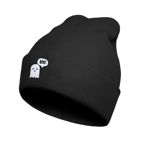 Ztuhjvy Cute Ghost Embroidery Beanie Hat Black Beanie Cozy and Cute Polyester Winter Cap for Men Women